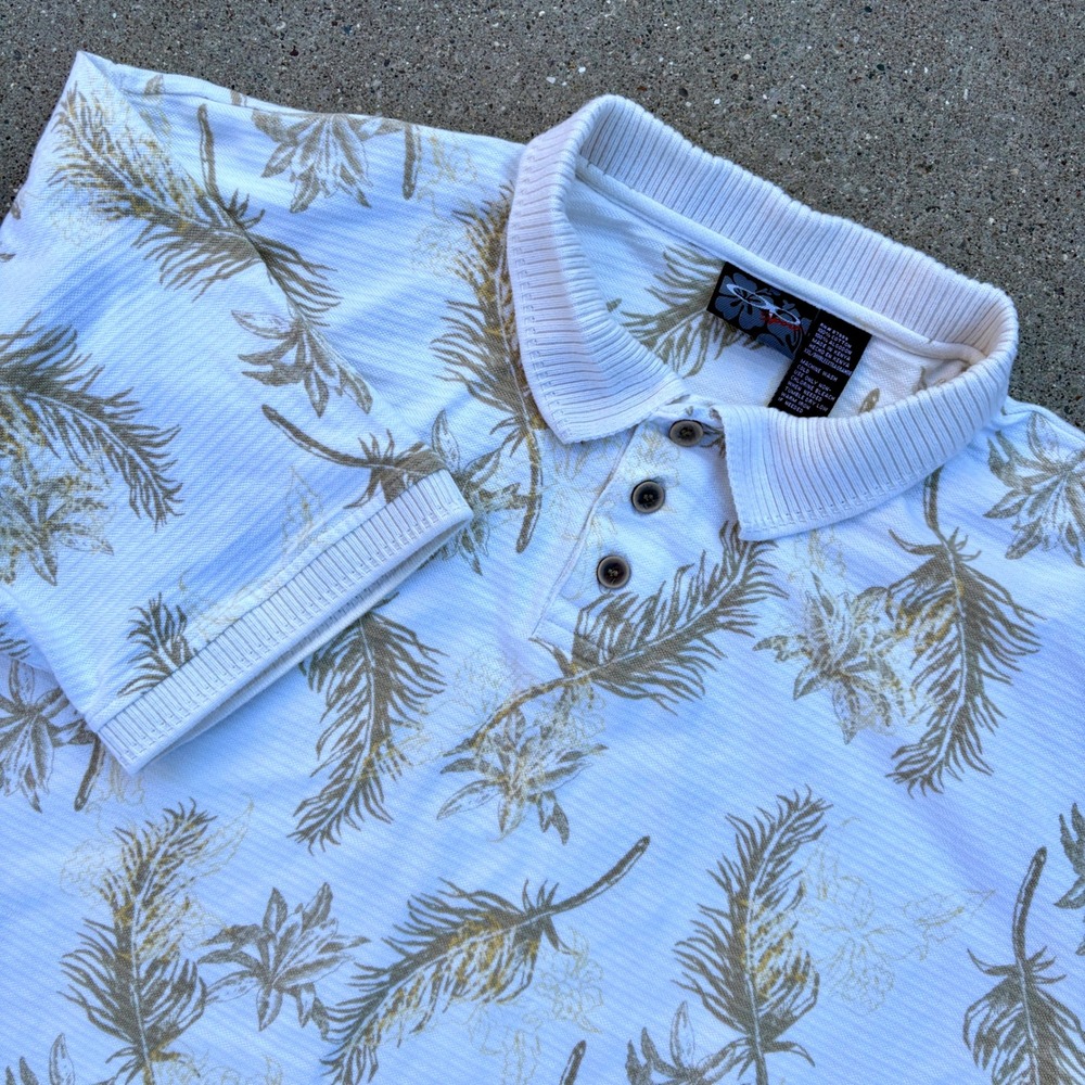 Vintage OP Sport‎ XXL Polo Shirt Tropical Palm Leaf Print Short Sleeve Mens
